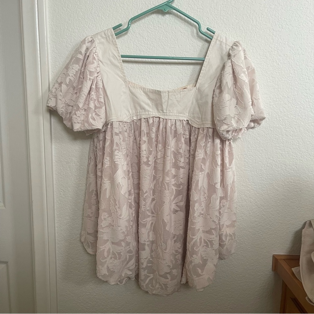 Free People Cream Lace Puff Sleeve Blouse